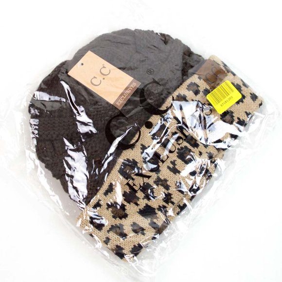 C.C® Brown & Beige Leopard-Fold Beanie - Picture 7 of 8